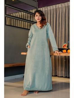 FEATHERS CLOSET - Super Soft Turquoise V Neck Woollen Maxi