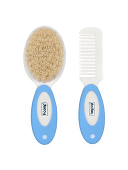 Hopop - Natural Soft Bristle Hair Brush & Rounded Teeth - Blue (0-3 Months)