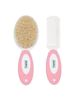 Hopop - Natural Soft Bristle Hair Brush & Rounded Teeth - Pink (0-3 Months)