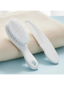Hopop - Soft Bristles Baby Comb & Brush Set White (0-3 Months)