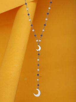 Carlton London - Silver-Toned Blue Brass Rhodium-Plated Necklace FJN3837