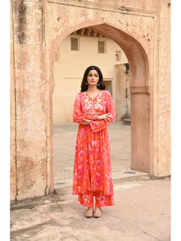 EKOHUM - Orange Floral Kurta with Palazzo