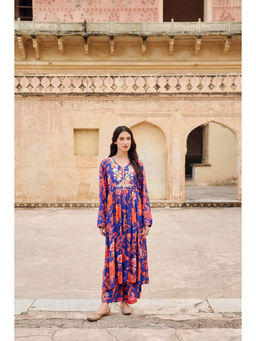 EKOHUM - Royal Blue Floral Kurta with Palazzo