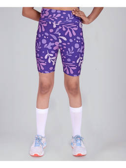 UMILDO - Purple Foral Print Cycling Shorts for Girls