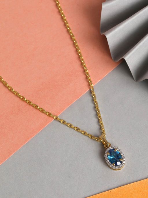 CLARA 925 Silver Gold Rhodium Plated Swiss Zirconia Blue Pendant Chain Necklace for Women