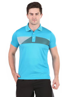 Vector X - Men Regular Fit Printed Polo Neck T-Shirt - Turquoise