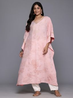 A plus by Ahalyaa - Women Floral Printed Flared Sleeves Chikankari Floral Crepe Kaftan Kurta