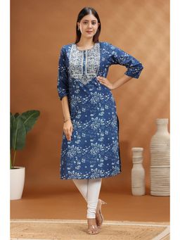 Cotton Culture - Blue Jaipuri Cotton Straight Embroidered Kurta