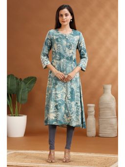 Cotton Culture - Sea Green Jaipuri Cotton A Line Printed Kurta