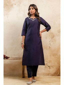 Kohsh - Blue Solid Round Neck Kurta