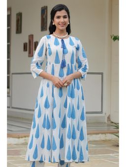 ARAMYA - Women Blue Cotton Printed Kurta