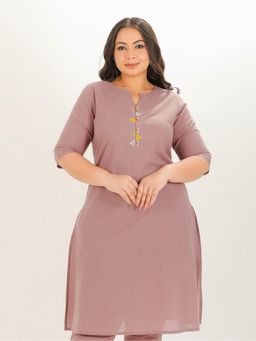 ARAMYA - Women Purple Cotton Solid Kurta