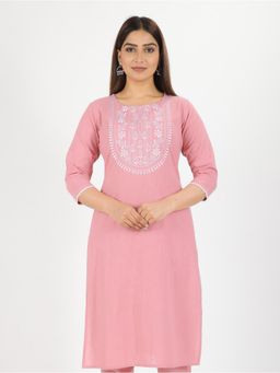 ARAMYA - Women Pink Khadi Solid Kurta