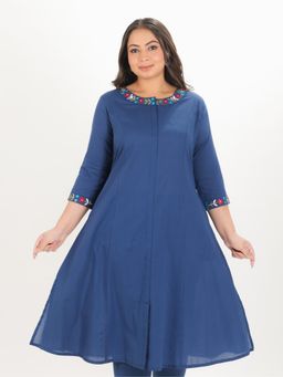 ARAMYA - Women Blue Cotton Solid Kurta
