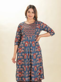 ARAMYA - Women Blue Cotton Abstract Kurta