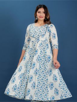 ARAMYA - Women Cream Cotton Printed Kurta
