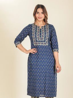ARAMYA - Women Blue Cotton Printed Kurta