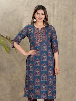 ARAMYA - Women Blue Cotton Abstract Kurta