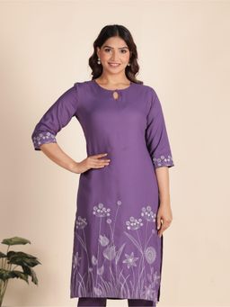 ARAMYA - Women Purple Viscose Rayon Floral Kurta