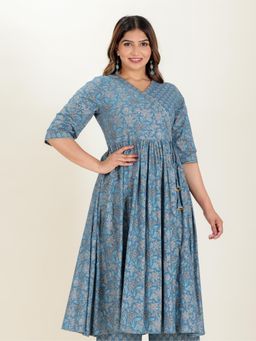 ARAMYA - Women Blue Cotton Printed Kurta