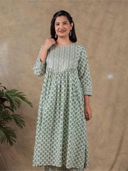 ARAMYA - Women Off White Cotton Embroidered Kurta