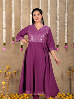 ARAMYA - Women Purple Cotton Solid Kurta