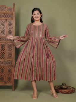 ARAMYA - Women Maroon Cotton Stripes Kurta