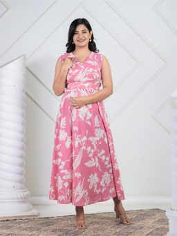 ARAMYA - Women Pink Cotton Floral Kurta