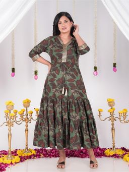 ARAMYA - Women Green Cotton Floral Kurta