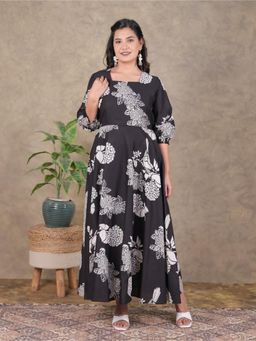 ARAMYA - Women Black Cotton Floral Kurta