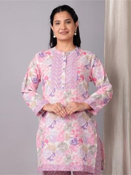 ARAMYA - Women Pink Cotton Floral Kurta