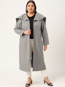 theRebelinme - Plus Size Women Grey Solid Color Lapel Collar Longline Jacket