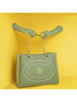 EUME - Flapper Laptop Women Handbag Up To 15.6 Vegan Leather Dragonfly UV Printed Tote Basil Green