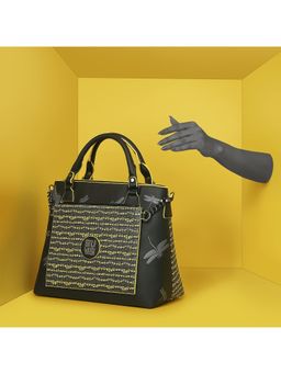 EUME - Skimmer Women Satchel Handbag Vegan Leather Dragonfly UV Printed Satchel Black