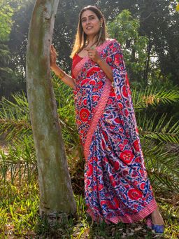 Ambar Taara - Red Satin Georgette Saree with Unstitched