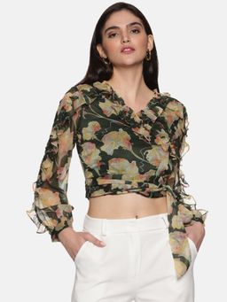 IS.U - Floral Green Wrap Crop Top