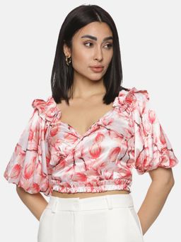 IS.U - Floral Pink Wrap Crop Top