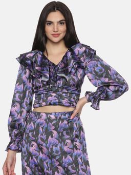 IS.U - Floral Purple Ruffle Crop Top