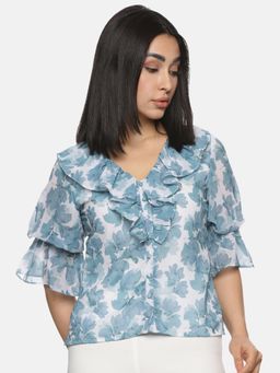IS.U - Floral Grey Front Ruffle Crop Top