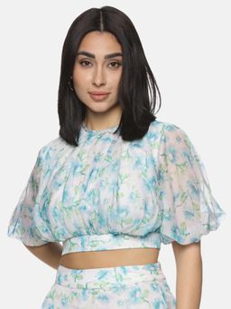 IS.U - Floral White Puffed Crop Top