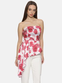 IS.U - Floral White Flared Bandeau Crop Top