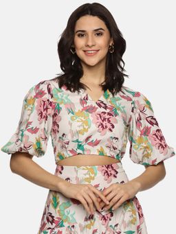IS.U - Floral Multi-Color Puff Sleeve Crop Top