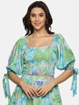 IS.U - Floral Multi-Color Smocking Crop Top