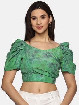 IS.U - Floral Green Wrap Crop Top