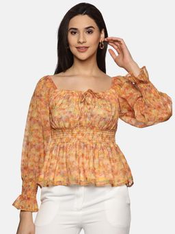 IS.U - Floral Orange Smocked Peplum Crop Top