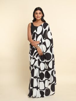 Suta - White Printed Liva Saree