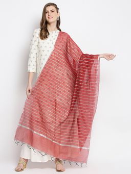 Dupatta Bazaar - Womens Silver Striped blended Silk Dupatta