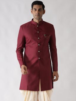 KISAH - Men Maroon Sherwani Front Closure