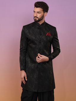KISAH - Men Black Sherwani Front Closure