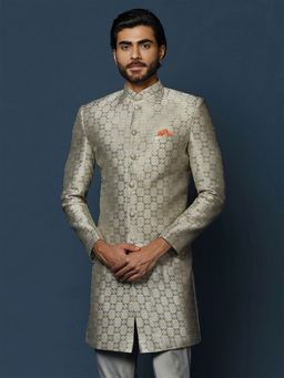 KISAH - Men Grey Sherwani Front Closure